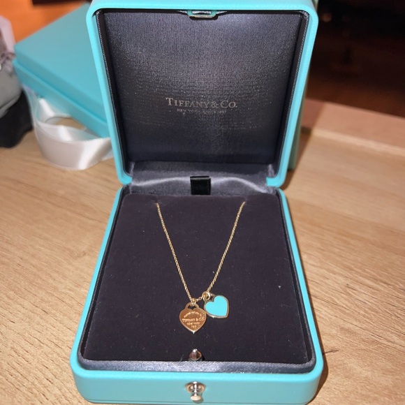 Tiffany & Co. Gold and Blue Mini Heart Pendant Necklace - Picture 10 of 17